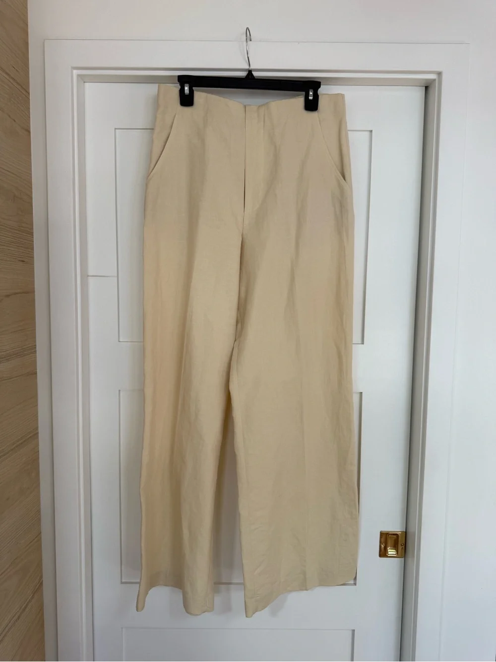 ZARA Linen/Cotton blend Cream Wide-Leg Pants